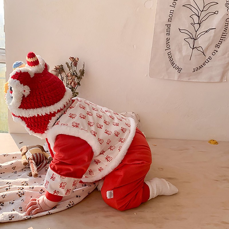 Chinese New Year Baby Romper Cotton Vintage Coil Buckle Festive