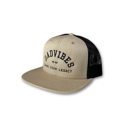 DadBod Apparel DB Leave Your Legacy (Oatmeal/Black) Embroidered Snapback Dad Hat for Men - Trucker Hat Gift for Fathers - Happy Dad Gang Cap