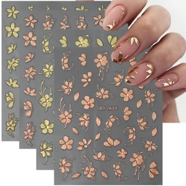 TailaiMei 4 Sheets Golden Leaf Nail Stickers, 3D Design Self-Adhesive Nail Art Decals for DIY Nail Decorations (501)