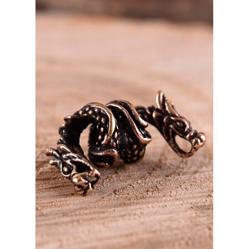 Battle-Merchant Beard Bead / Dreadlock Bead Bronze Two-Headed Dragon /