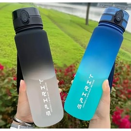 Generisch Sports Gradient Water Bottle 650ml BPA Free One Handed Cap Black Grey (Blue, Green)