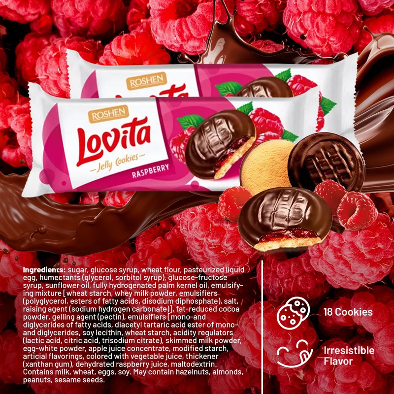 Roshen “Lovita” Jelly Cookies, Biscuits with Raspberry Flavored Jelly Filling