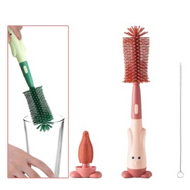 Cepillo de Limpieza para Botellas, Set de Cepillos para Botellas, Kit de Cepillos para Botellas con 3 Formas de Cepillos, Limpiador de Botellas y Cepillo para Tetinas y Cepillo de Pajita (Rojo)