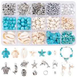 PH PandaHall 292pcs Turquoise Jewelry Making, Starfish Mermaid Turtle Charms Beads Summer Beach Beads Charms Alloy Sea Pendants for Gift Necklace Earring Bracelet Anklet Craft Jewelry Making