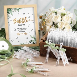 Gemscream 405 Pcs Wedding Bubbles Wands Set Include Heart Bubble Wands Bubbles Send Off Cards Gift Tags Wood Photo Frame Ribbons for Wedding Send Off Party Favors(Sage Green)