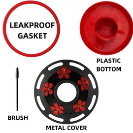 WOSIBO Hummingbird Feeder Replacement Bottom Base Replacement Part Includes Red Plastic Base Metal Top and Brushes (Black Circle)
