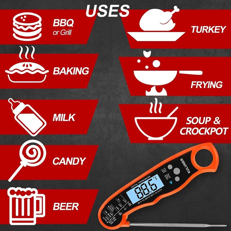 KULUNER TP-01 Waterproof Digital Instant Read Meat Thermometer with 4.6”