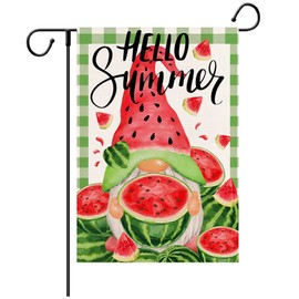 LHSION Hello Summer Watermelon Garden Flag 12.5 x 18 Inch Summer Gnome Decorative Double Sided Burlap Flag For Summer Holiday Farmhouse Yard Outdoor Decoration