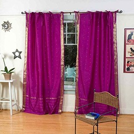 Indian Selections Lined-Violet Red Tie Top Sheer Sari Curtain/Drape - 80W x 84L - Piece