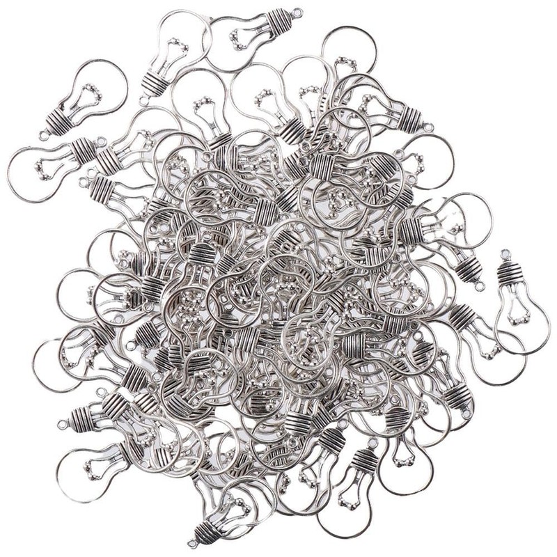 hobbyhub 100Pcs Antique Silver Lamp Light Bulb Charms Pendants for