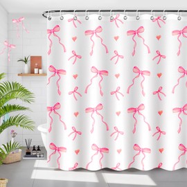 LSYDCARM Shower Curtain, Pink Bow Shower Curtains for Bathroom, Waterproof, Washable Bathroom Decor with 12 Hooks, 71"x71" Cute Shower Curtain Suitable for Girly and Girls