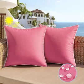All Smiles Outdoor Waterproof Throw Pillow Covers 18x18 Set of 2 Hot Pink Decorative Patio Tent Bed Sofa Living Room Furniture Sunbrella Cushion Cases Outside Decor for Couch Garden Bench Porch