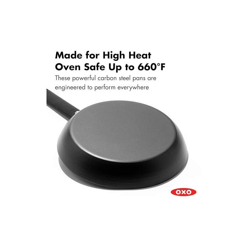 OXO Obsidian Pre-Seasoned Carbon Steel, 8" Frying Pan Skillet with
