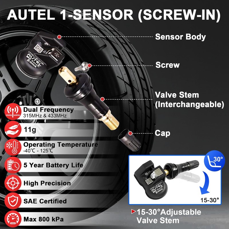 Autel TPMS Sensors 4 Pack MX-Sensors 315/433 mhz Dual Frequency