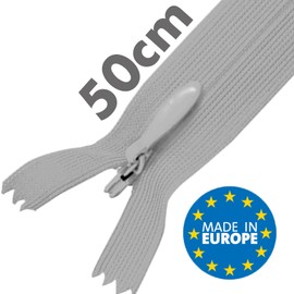 MARARDI [Pack 10] Invisible Zippers [Grey] Nylon [50 cm] Sewing and Crafts for Clothing Bags Fabric for Sewing Machine Patchwork Plastic Cotton Zipper with Metal Zip