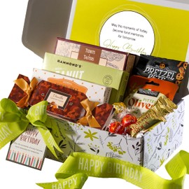 Broadway Basketeers Happy Birthday Gift Box - Gourmet Delight - Curated Snack Box - Sweet and Savory Treats for Parties - Birthday Presents for Women, Men, Mom, Dad, Her, Him