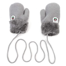 AVJERA 1-3 Years Baby Winter Gloves Kids Knitted Mittens Warm Thickened Children's Gloves Mittens with Cord Outdoor Soft Winter Gloves Ski Gloves Hand Warmer for Boys Girls, gray