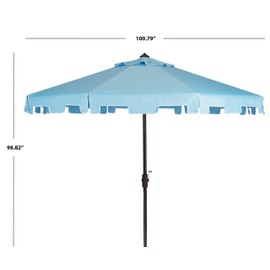 SAFAVIEH 9ft Outdoor Patio Umbrella, Round, Zimmerman Collection, Light Blue & White Trim, Button Tilt, UV Resistant for Deck, Backyard, Poolside (PAT8000D)