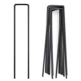 QianRuiDa Pack of 100 Garden Stakes 15cm - Metal pegs, Corrosion Rresistant, Ideal for Fixing Fabric, Mulch Mat, Net, Hose and Installing Fences, Black