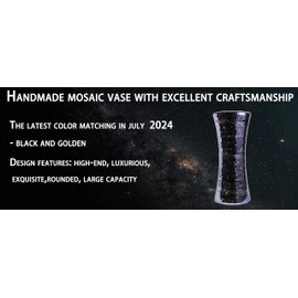 ZHIPINHUI 11.6" H 2024 Newly Built Black Golden Mosaic Vase,Exquisite Craftsmanship Glass Vase.Decor Home Modern Tall Vase.All Handmade Mosaic Vases.Beautiful Glass Vase for Home&Office Decor