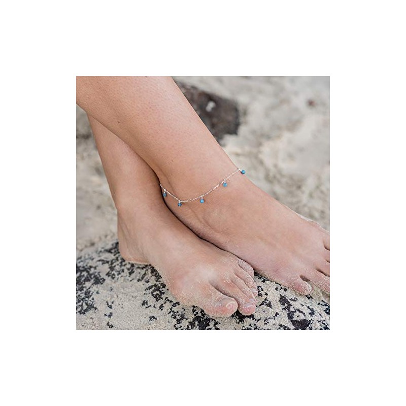 Kyanite Bead Drop Anklet in Sterling Silver
