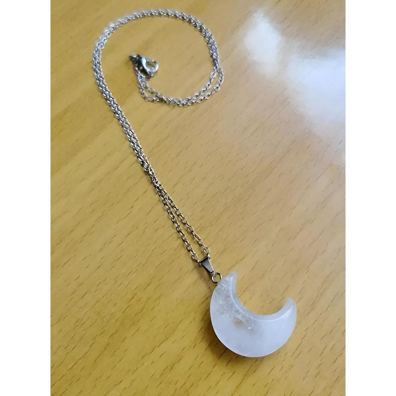 RICHARD-911 Collar Dije Luna De Cuarzo Blanco Cadena Acero Inoxidable