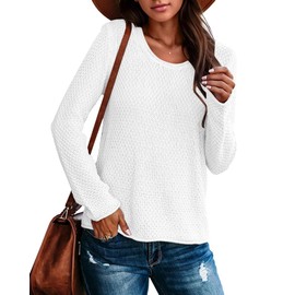 Ebifin Women's Crew Neck Pullover Sweater Solid Color Casual Warm Lightweight Knit Sweaters