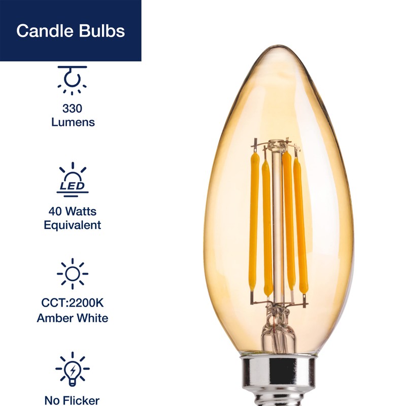 FLSNT 40W Equivalent LED Chandelier Light Bulbs, Dimmable Amber LED