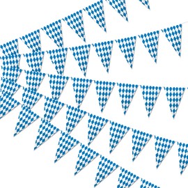 Bandera de Oktoberfest de 150 pies – 5 paquetes de doble cara Oktoberfest fiesta bávara azul blanco decoración de cuadros banderas para cerveza bávara decoración interior al aire libre