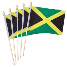 25 Pack Jamaica Jamaican Flag Small Mini Flag Wood Hand Held Stick Flag,Suitable For Various Holiday Parties, World Cup, National Day, And National Flag Day.