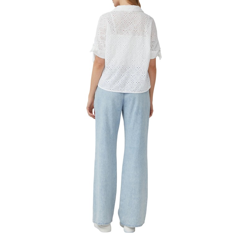 s.Oliver Loose Blouse with Broderie and Knot Detail, White