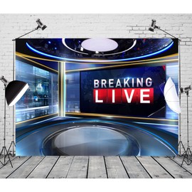 CORFOTO Fabric 7x5ft News Broadcast Backdrop TV Show Newscaster Studio Photography Breaking Media Monitor Equipment Microphone Reporter Interview Stage Video Recording Photocall Background Props…