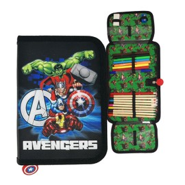 Theonoi Kinder Federmäppchen Federtasche Federmappe Mäppchen Etui 2 Fach Doppeldecker Schüleretui Stifteetui gefüllt Federpenal Schulzubehör Einschulung Junge (Avengers)