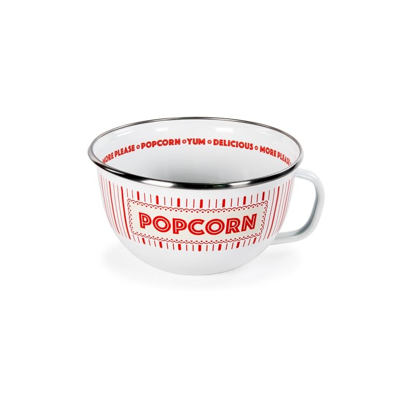 Golden Rabbit Enamelware Popcorn Bowls with Handle, 24 ounce, Showtime,