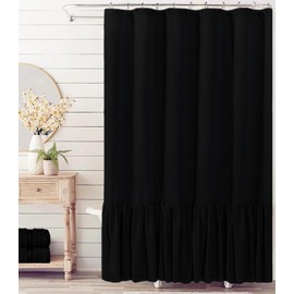 Felisa Farmhouse Shower Curtain with A Ruffle Hem, Linen Blend Shower Curtain for Bathroom,Black, 72"x72"