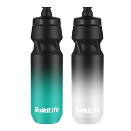 BuildLife 2 Pack Sports Water Bottle, 1L Squeeze Water Bottle, 32oz Biking Water Bottles, BPA Free & Leakproof Cycling Bottles for Hiking, Outdoor Sports Dishwasher Safe (1L-BlackBlue+BlackWhite)