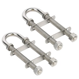 Amarine Made Pair of Stainless Steel Marine Boat Stern Bow Eye Tie Down U Bolt (Silver, 3/8" Dia - 2-1/2" Thread Lenght)