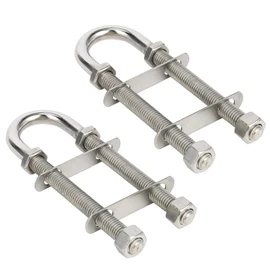 Amarine Made Pair of Stainless Steel Marine Boat Stern Bow Eye Tie Down U Bolt (Silver, 3/8" Dia - 2-1/2" Thread Lenght)