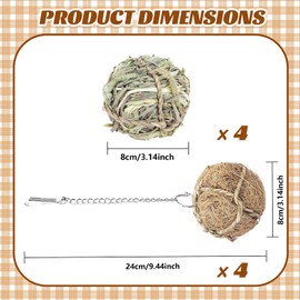 MdakeGo 8 Pack Bunny Chew Grass Balls, Natural Hanging Chew Grass Toys & Rolling Chew Toys for Small Animals, Bunny Treats for Rabbits, Chinchillas, Hamsters,Guinea Pigs, Improving Dental Health