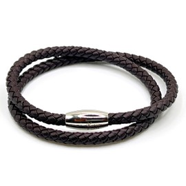 KAROO EARTH JEWELLERY Mens Leather Wrap Bracelet With Strong Stainless Steel Magnetic Clasp - Genuine Leather | 5mm Braided Leather Double Wrap Men's Premium Bracelet (Dark Brown, 19cm (Small Wrist))
