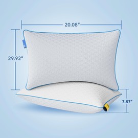 PAJEO Cooling Bed Pillows for Sleeping Queen Size Set of 2, Double-Sided Memory Foam Cool Pillow with Zipper for Hot Sleepers, Cold Pillows for Side, Back or Stomach Sleepers