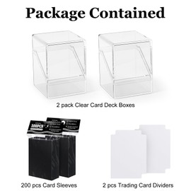 2 Pack Card Deck Boxes, Card Deck Case with 200 Pack Card Sleeves and Dividers, Standard Size Clear Card Storage Box Perfect Fit for MTG, Trading Cards, Sport Cards (Black)