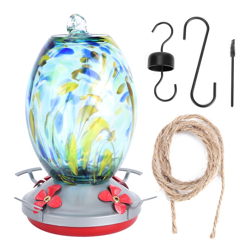 Hummingbirds Water Feeder Colorful Painting Glass Bird Feeding Tool for