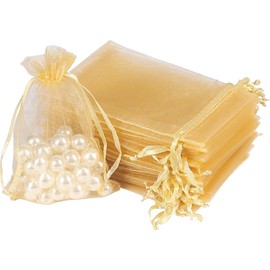 Organza Bags with Drawstring, Pack of 50 15 x 20 cm Gift Wedding Bags, Organza Gift Jewellery Bag, Organza Jewellery Bag, Wedding Candy Bag for Wedding or Party (Golden)