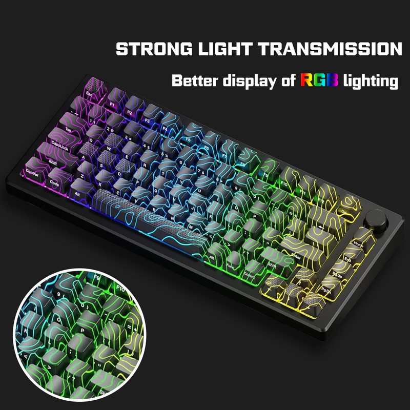 Catekro Topographic Keycaps, OEM Profile 118 Keys, Side Engraved, Transparent