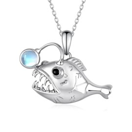 Angler Fish Moonstone Pendant Necklace 925 Sterling Silver Lantern Fish Necklace Angler Fish Jewelry Gifts for Women