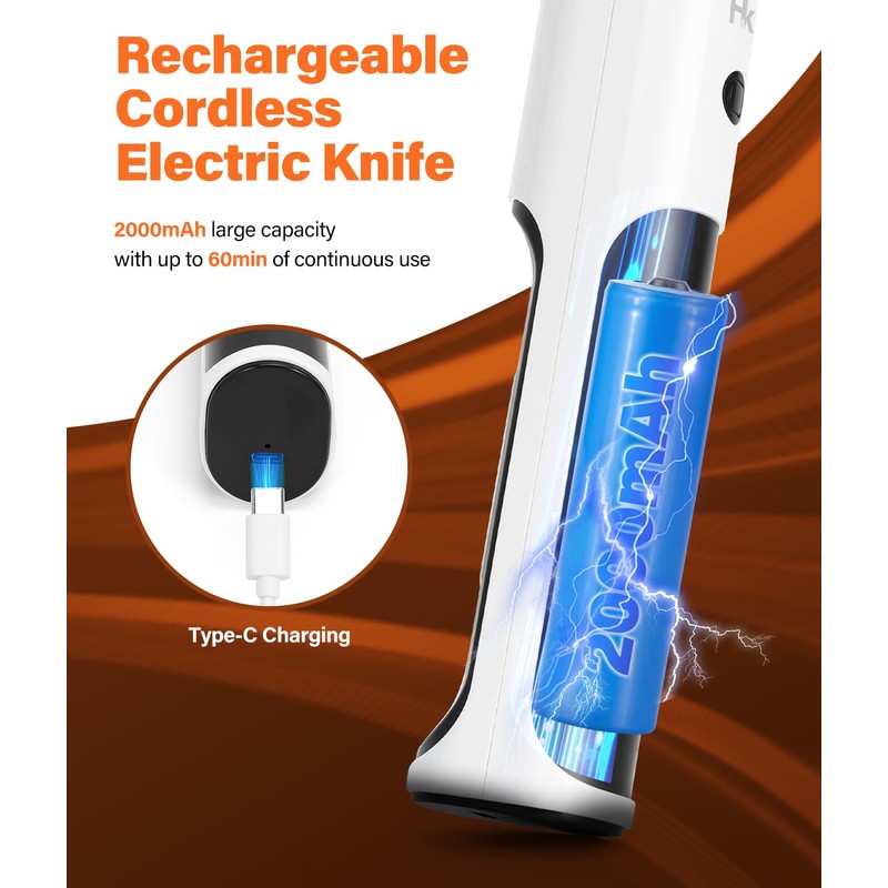 HK Cordless Electric Knife for Carving Meats, Poultry, Bread, Crafting