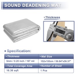 X AUTOHAUX 197mil 5mm 16.36sqft Sound Deadening Mat Aluminum Foil Heat Shield Material Self Adhesive for Hood Boat Engine Cover 59.84"x39.37" Silver Tone