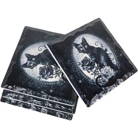 Pacific Giftware Black Cat Roses Slate Ceramic Coaster with Cork Backing Set of 4