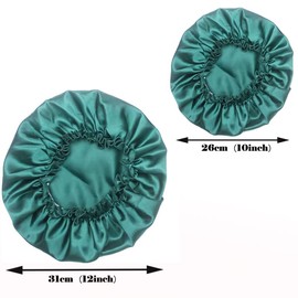 Sweet Easy set of 2 parent-child Satin Silk Hair Bonnet sleep night cap with elastic band for teens toddler（blaskish green)